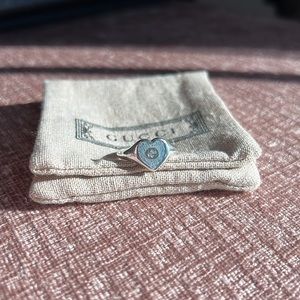 GUCCI STERLING SILVER INTERLOCKING G HEART ENAMEL RING SIZE 7.5